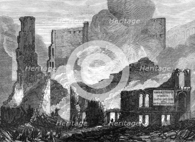 The Great Fire at Chicago: ruins on the south side of Lake-Street, 1868. Creator: Unknown.