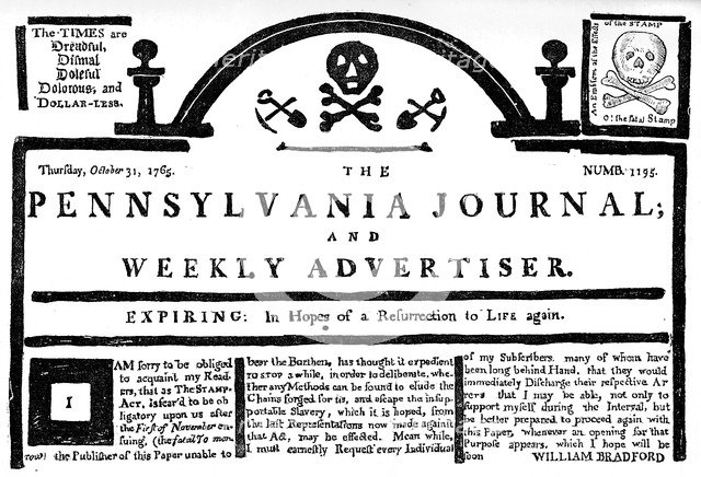 Facsimile of the Pennsylvania Journal on the Stamp Act, 1765 (c1880). Artist: Unknown