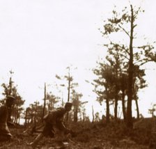 Soldiers running on the battlefield, c1914-c1918. Artist: Unknown.