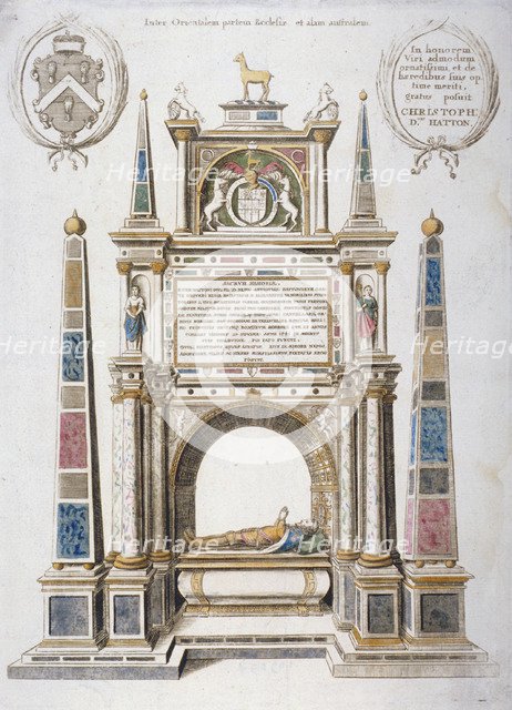 Monument to Sir Christopher Hatton in old St Paul's Cathedral, City of London, 1656. Artist: Wenceslaus Hollar