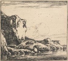 Eight landscapes. Plate 2. Cliffs forming the bank of a river, 1640-51. Creator: Herman Naiwincx.