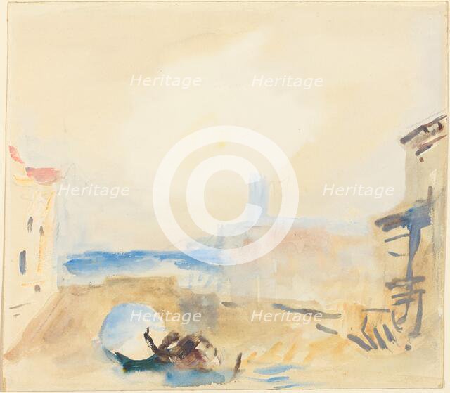 A Gondola Passing Under a Bridge in Venice. Creator: Hercules Brabazon Brabazon.