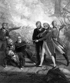 The 'San Nicolas' and 'San Josef', carried by boarding, Battle of Cape St Vincent, 1797.Artist: R Golding