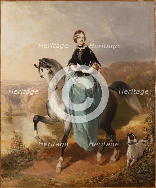 Horsewoman with a dog, c. 1850. Creator: Briullov, Karl Pavlovich (1799-1852).