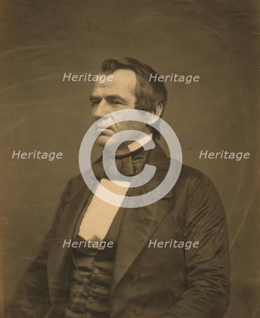 Andrew Johnson, half-length portrait, seated, facing left, 1860. Creator: Jesse Harrison Whitehurst.
