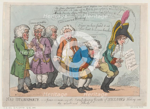 Nap Buonaparte in a Fever on Receiving the Extraordinary Gazette of Nelson's ..., November 13, 1805. Creator: Thomas Rowlandson.
