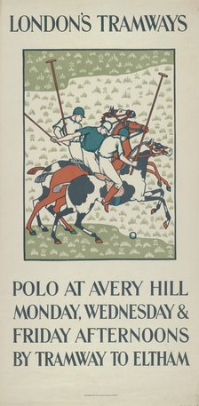 'Polo at Avery Hill', London County Council (LCC) Tramways poster, 1923. Artist: Howard Spear