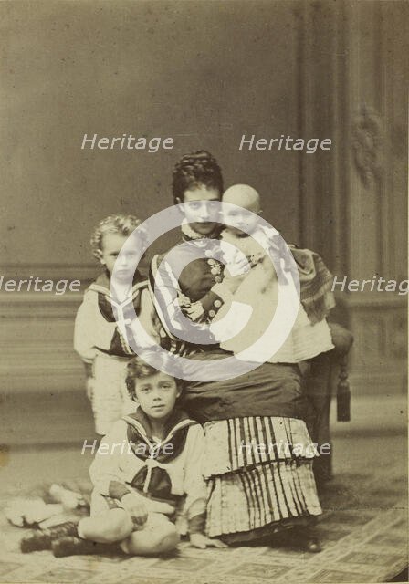 Grand Duchess Maria Fyodorovna with children, Nicholas Alexandrovich, George..., c. 1875. Creator: Hansen, Georg Emil (1833-1891).