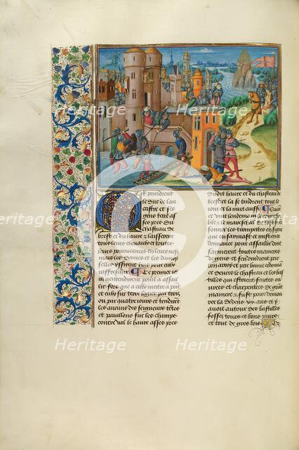 John of Gaunt Sailing for Brest and the Battle between the English and the Bretons, c1370s. Creator: Master of the Soane Josephus.