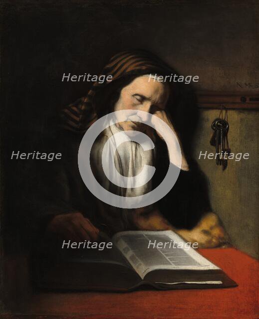 An Old Woman Dozing over a Book, c. 1655. Creator: Nicolaes Maes.