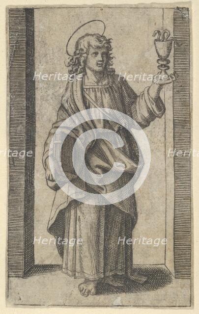 Saint John, book in right hand chalice in left, from the series 'Piccoli Santi' (..., ca. 1500-1527. Creator: Marcantonio Raimondi.