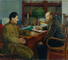 Lenin and Stalin, 1938. Artist: Shestopalov, Nikolay Ivanovich (1875-?)