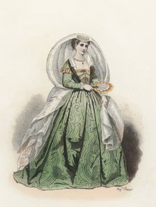 Noble Lady of Venice, in the modern age, color engraving 1870.