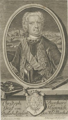Portrait of Count Burkhard Christoph von Münnich (1683-1767), ca 1730. Creator: Bernigeroth, Martin (1670-1733).
