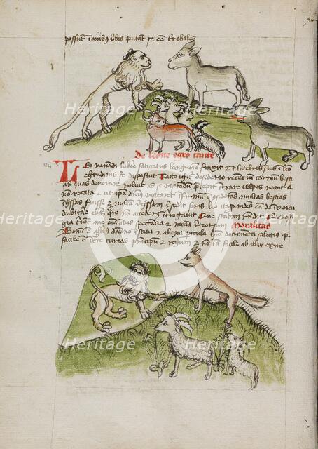 Lions and a Donkey with Other Animals: A Lion in his Den and a Fox..., third quarter of 15th cent. Creator: Unknown.