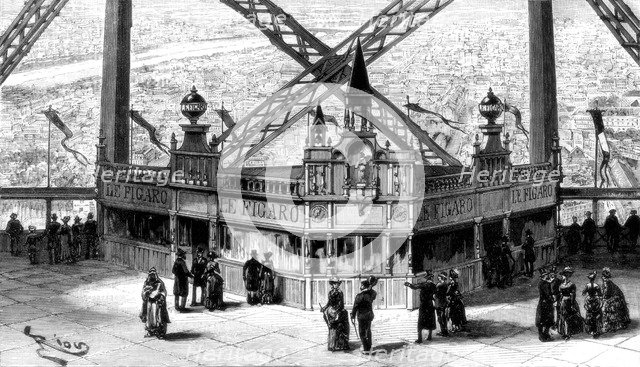 The pavilion of the Figaro, on the second storey of the Eiffel Tower, Paris, 1889. Artist: Unknown