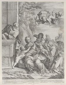 The Holy Family with angels at right and overhead, 1652. Creator: Giovanni Battista Beinaschi.