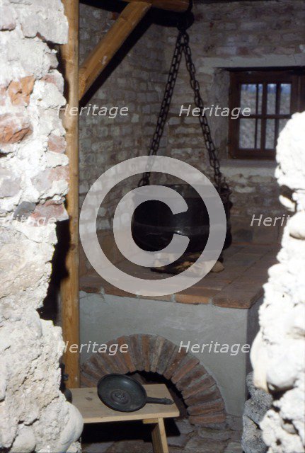 Roman Kitchen with Stove and Cooking Pot, c20th century. Artist: Unknown.