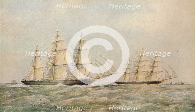 'The Great China Race. The Clipper Ships Taeping and Ariel passing the Lizard, Cornwall, 1866. Artist: Thomas Goldsworth Dutton.