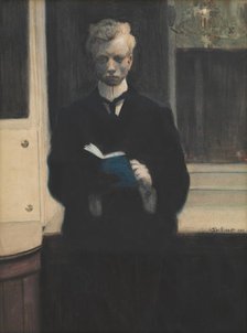 Self-portrait with blue sketch book. Artist: Spilliaert, Léon (1881-1946)