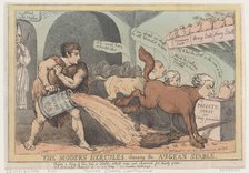The Modern Hercules, Cleansing the Augean Stable, April 23, 1805., April 23, 1805. Creator: Thomas Rowlandson.