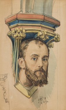 Carton for the polychrome from St Mary's Church - console in the shape of a male head..., 1890. Creator: Jan Matejko.