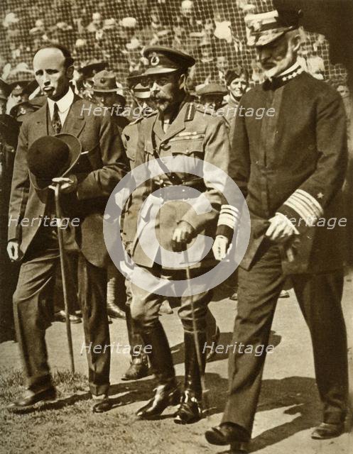 King George V attends a baseball match at Stamford Bridge, London, (1935). Creator: Unknown.