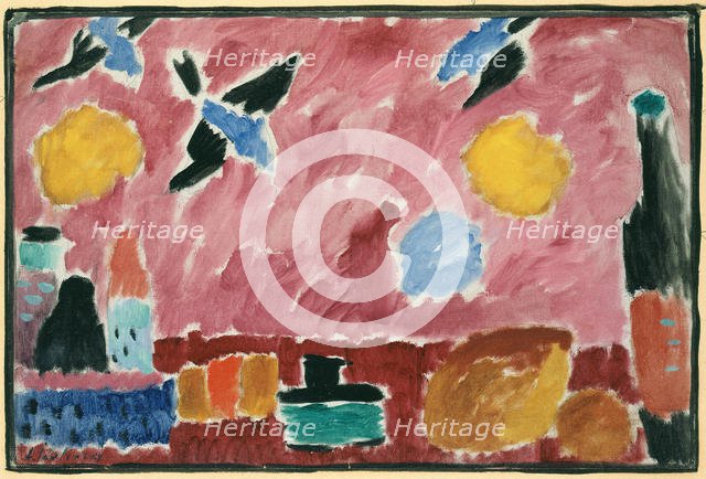 With Red Swallow-Patterned Wallpaper, 1915. Artist: Javlensky, Alexei, von (1864-1941)