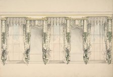 Design for Green and White Curtains with Green Fringes, and White and Gold Pediments, c1820. Creator: Anon.