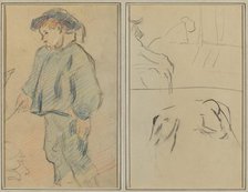 Breton Boy Tending Geese; Cows and a Figure Leaning on a Ledge [verso], 1884-1888. Creator: Paul Gauguin.