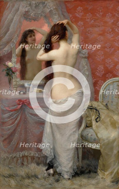Jeune femme nue se coiffant dans un intérieur, 1887. Creator: Rixens, Jean André (1846-1925).