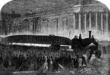 Bray's traction-engine drawing a girder...through the streets of London by night..., 1862. Creator: Unknown.