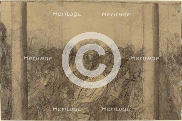 Crowd of People Seen between Two Columns [verso]. Creator: Alphonse Legros.