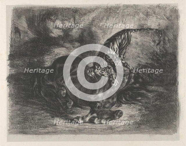 Wild Horse Felled by a Tiger, 1828., 1828. Creator: Eugene Delacroix.