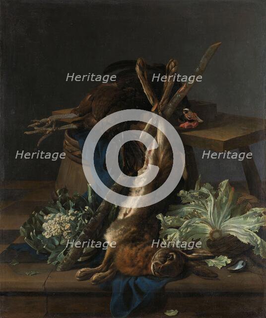 Still Life with Hare and a Black Rooster, 1659. Creator: Cornelis Lelienbergh.