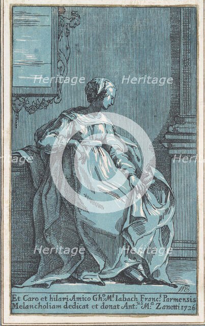 Woman Seated in Room (Melancholy), 1726. Creator: Anton Maria Zanetti.