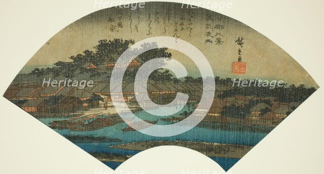 Evening Rain at Matsuchiyama (Matsuchiyama yau), from the series "Eight Views of the..., 1836/37. Creator: Ando Hiroshige.