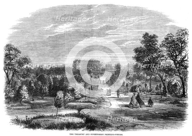 'The treasury and government printing office, Melbourne, Australia', 1863. Artist: T Macquord