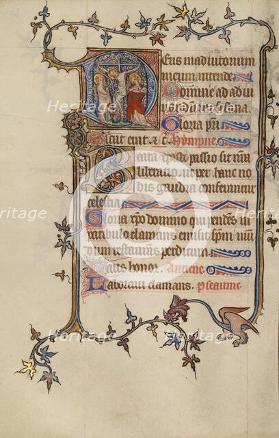 Initial D: The Crucifixion; Bute Psalter, text and illumination about 1330. Creator: Atelier of the Passion Master.
