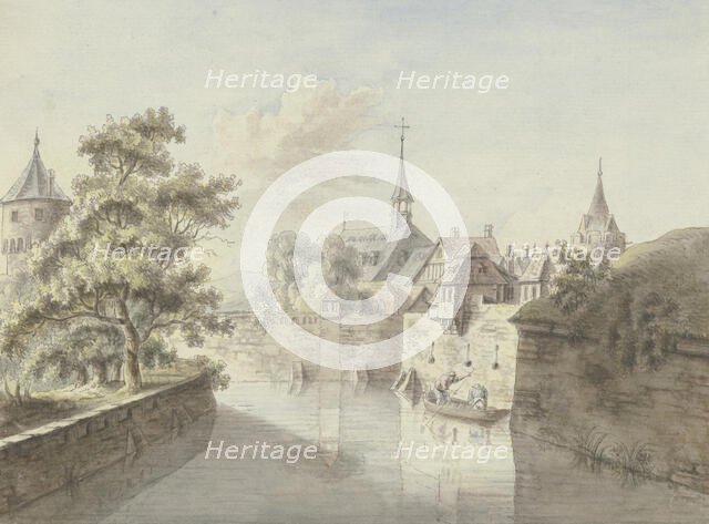 View of the...Frankfurt city moat at Fischerfeld...old Jewish cemetery, mid-late 18th century. Creator: Christian Georg Schutz.