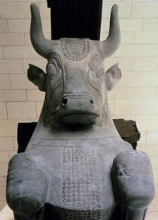 Capital in limestone of the Apadana (audience hall), from the Palace of Darius I at Susa (Elam), …