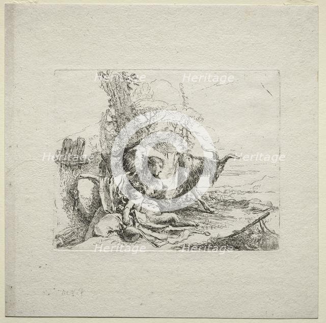 Various Caprices: The Woman with Tambourine, 1785. Creator: Giovanni Battista Tiepolo (Italian, 1696-1770).