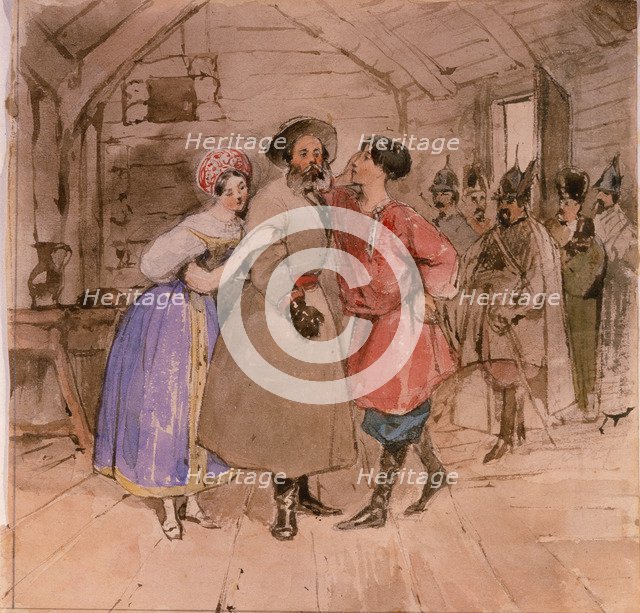 Scene from the opera A Life for the Tsar (Ivan Susanin) by M. Glinka, End 1830s. Artist: Gagarin, Grigori Grigorievich (1810-1893)