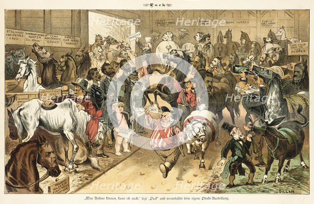 Cartoon from Puck, between 1880 and 1889. Creator: Bernhard Gillam.