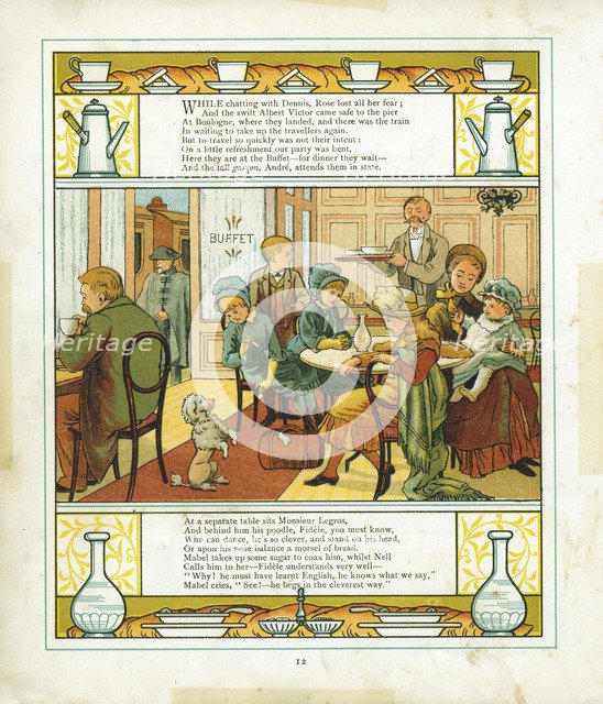 English family taking a meal in the station buffet at Boulogne, France, 1886. Artist: Unknown