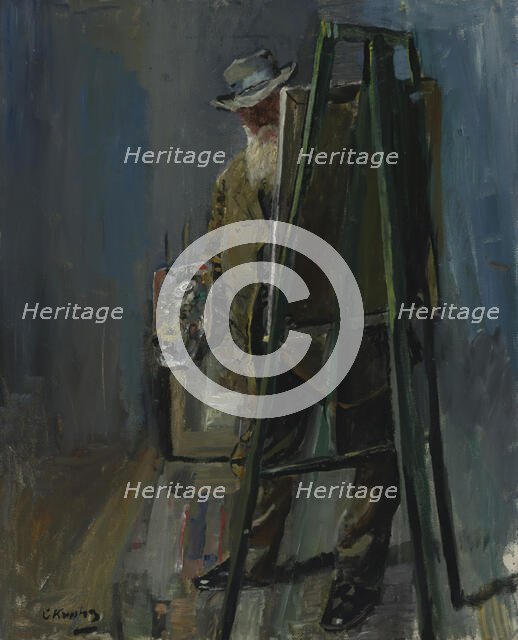 Self-Portrait by the Easel, 1912. Creator: Christian Krohg.