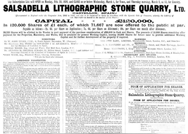 Advertisement for the Salsadella Lithographic Stone Quarry, Ltd., 1898. Creator: Unknown.
