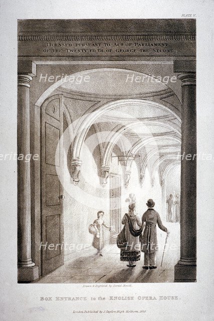 View of the box entrance in the King's Theatre, Haymarket, London, 1837.                             Artist: Daniel Havell