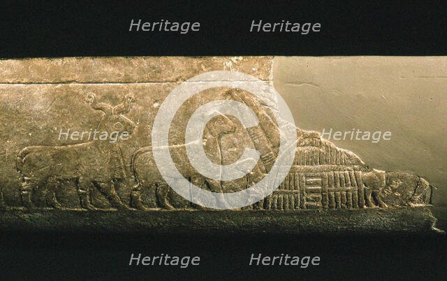 Sumerian reed house. Detail of the Uruk Trough, 3300-3000 BC. Creator: Sumerian culture.