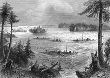 The junction of the Ottawa and St Lawrence rivers, Canada, 1842.Artist: John Cousen